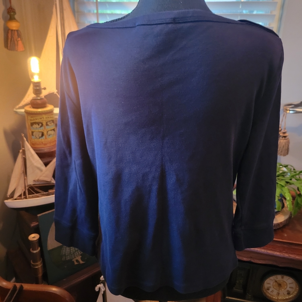 Ralph Lauren Navy Long Sleeve Top with Shoulder Buttons - Picture 2 of 3
